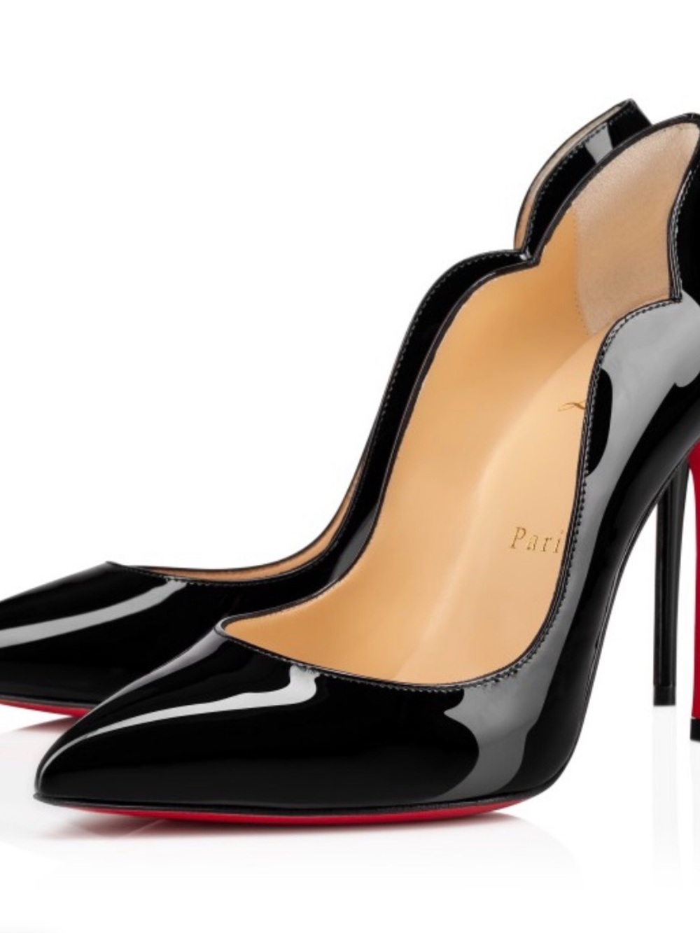 Christian Louboutin Black Patent Scalloped Pointed Toe Pumps